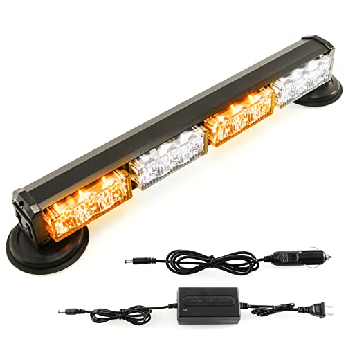 14.8" Battery Powered Emergency Strobe Lights Bar for Truck Vehicle Trailer Rechargeable Roadside Wireless Rooftop Mini Hazard Flashing LED Beacon Warning Light w/Magnetic Base (Amber/White) - color: #01 Amber/White/Amber/White