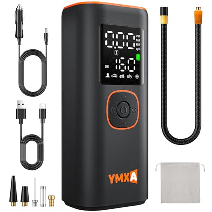 Portable Tire Inflator For Car - 5X Faster 160 PSI, DC 12V Air Pump For Car Tires, Portable Air Compressor With Large Dual Digital Screen, Tire Air Pump For with Light Truck, Motorcycle, Bike