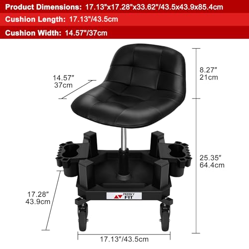 Rolling Stool with Wheels, Adjustable Shop Stool Mechanic Seat, Garage Shop Roller Work Chair, Mobile Rolling Seat with Tool Tray, 2 Cup Holders, 4" Casters, 350 LBS, Heavy-Duty, Black - color: Black