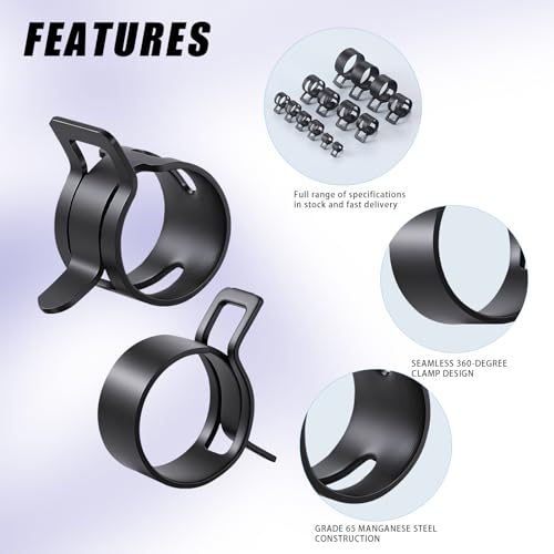 90Pcs 7-18mm Spring Hose Clamps Kit, Black Small spring Clamp, Constant Tension Steel Clamps for Automotive Fuel Lines, Silicone Vacuum Hoses, Low-Pressure Air Clips - size: 90 pcs