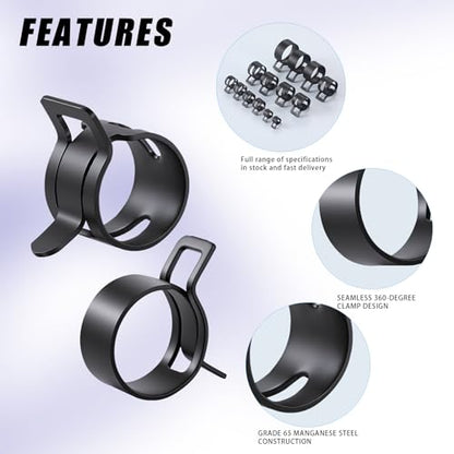 90Pcs 7-18mm Spring Hose Clamps Kit, Black Small spring Clamp, Constant Tension Steel Clamps for Automotive Fuel Lines, Silicone Vacuum Hoses, Low-Pressure Air Clips - size: 90 pcs