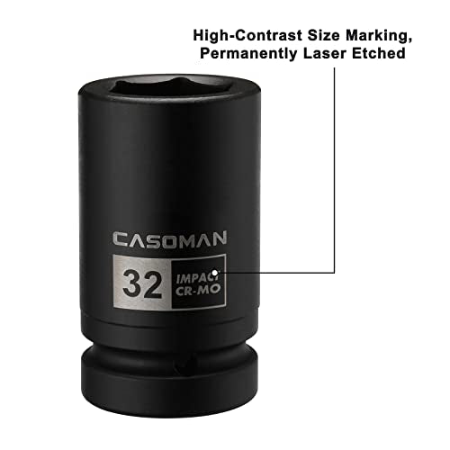 CASOMAN 10PCS 1-Inch Drive Deep Impact Socket Set, Metric, CR-MO, 21,22,24,27,29,30,32,33,38,41mm, Deep Spindle Axle Nut Impact Socket Set - size: Multiple Sizes, style: Deep