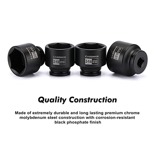 CASOMAN 9PCS 3/4" Drive Spindle Axle Nut Impact Socket Set, Include 1/2" to 3/4" Adapter, 6 Point, CR-MO, 2-1/16" to 2-1/2", Large Socket Set, Heavy Duty Use In Removing And Installing Axle Nuts - size: 9 PCS (2-1/16" to 2-1/2")