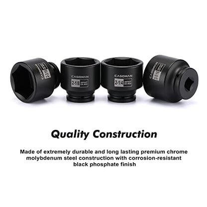 CASOMAN 9PCS 3/4" Drive Spindle Axle Nut Impact Socket Set, Include 1/2" to 3/4" Adapter, 6 Point, CR-MO, 2-1/16" to 2-1/2", Large Socket Set, Heavy Duty Use In Removing And Installing Axle Nuts - size: 9 PCS (2-1/16" to 2-1/2")