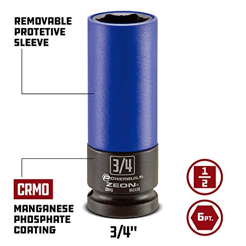 Powerbuilt 3/4 in. Zeon Lug Nut Socket Set for Damaged Lug Nuts - 941430M, Blue - size: 19.1 mm