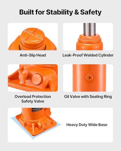 VEVOR Hydraulic Bottle Jack, 10 Ton (22046 lbs) Capacity, 9.3-18.5 Inch Lifting Range, Heavy Duty Welded Bottle Jack for Car, SUV, Pickup, Auto Repair, House Lift and Agricultural Equipment, Orange - size: 10T