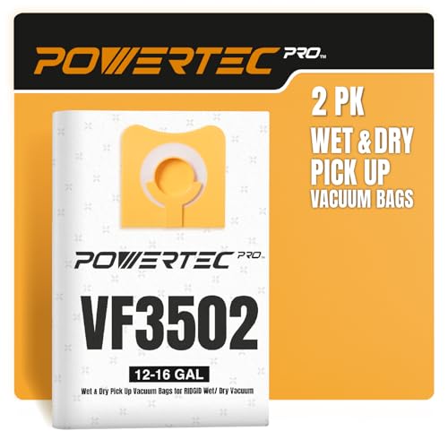 POWERTEC PRO VF3702 Size A Wet Pickup Shop Vac Bags for Ridgid 2 Pack, VF3502 12-16 Gal. Wet or Dry Dust and Debris Collection Dust Bags for Ridgid HD1200, HD1400 Wet Dry Vac (75084) - size: VF3502 (Size A), style: Wet Use (2PK)
