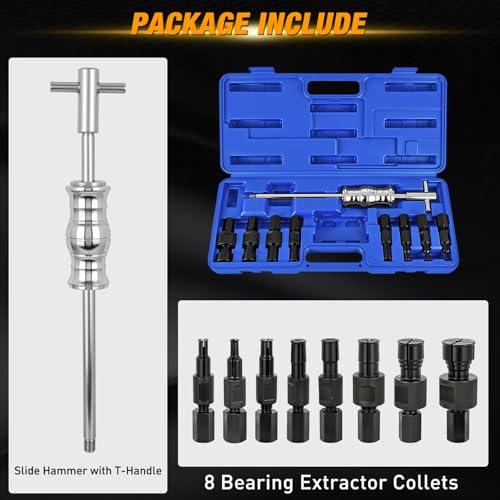 GOOACC 9PCS Blind Inner Bearing Puller Set, Slide Hammer with Expandable Collets 8-32MM Blind Hole Collet Bearing Slide Hammer Puller Set Internal Pilot Bearing Removal Tool for Axles Bearings, Blue - color: 9pc Blind Inner Bearing Puller Blue