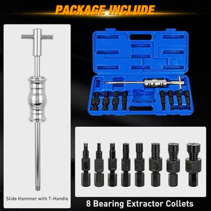 GOOACC 9PCS Blind Inner Bearing Puller Set, Slide Hammer with Expandable Collets 8-32MM Blind Hole Collet Bearing Slide Hammer Puller Set Internal Pilot Bearing Removal Tool for Axles Bearings, Blue - color: 9pc Blind Inner Bearing Puller Blue
