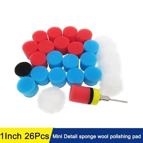 26Pcs Set 1Inch Mini Car Foam Drill Polishing Pad 25mm Detail Sponge Wool Waxing Buffing Pads with Backer for Rotary Tool