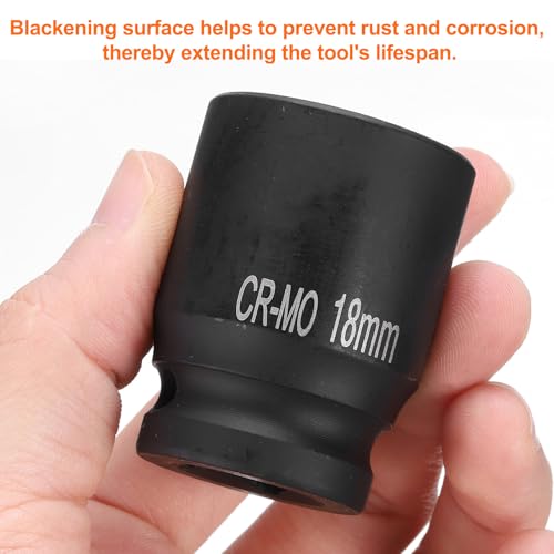 HARFINGTON 4 Point Square Socket 1/2" Drive 18mm Metric Square Impact Socket CR-MO Blackening Standard Wheel Sockets Pneumatic Socket Tool for Auto Repair Mechanical Maintenance Home Use - size: 18mm