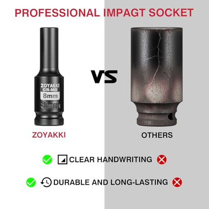 1/2" Drive 8mm Deep 6 Pt CR-MO Metric Impact Socket for Axle Nuts - size: 8mm, style: 1/2" Drive Deep