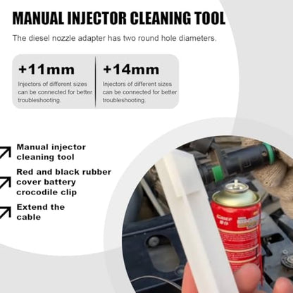 12V Car Fuel Injector Flush Cleaner Adapter Kit, Car Diesel Gas Injector Nozzles Adapter DIY Cleaning Tool Set with Test Lead for Fuel Pump Pressure Test, Universal for Fuel Injector Tester