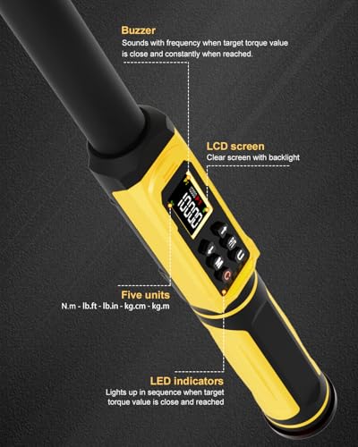 ATsafepro Digital Torque Wrench 3/4-Inch Drive, 15-1000 Nm(11-737.5 ft-lb),±2% Accuracy, Vibration/Buzzer/LED Alert,5 Units, 9 Presets & 500 Data Storage, 3/4 Torque Wrench for Truck, Heavy Machinery - style: 3/4" 11-737.5 FT.LB Digital Torque Wrench