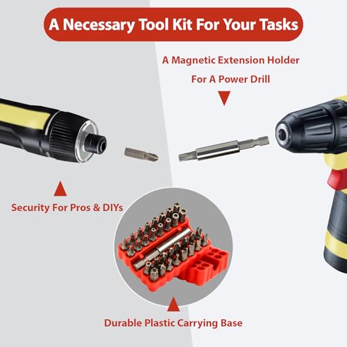 34pcs Security Bit Set 1/4 Inch Hex Shank Screwdriver Bit Set,Tamper Proof Bits-Torx+Hex+Tri Wing+Star+Spanner for Torx Security Screwdriver Set,High Hardness Impact Driver Bit Set(Red+Wrench) - color: Red+wrench