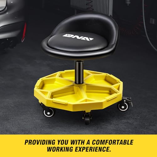 DNA Motoring 350 LBS Rolling Garage Stool, 20.5'' to 25.2'' Adjustable Height Foam-pad Seat, Round Tools Stool, Heavy Duty 3'' Wheels with 2 Brakes, TOOLS-00431 - color: Yellow
