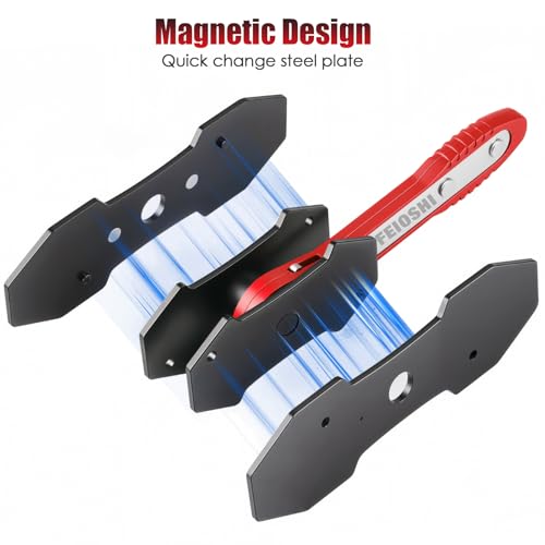 Brake Caliper Compression Tool – 360° Ratchet Piston Press, One-Handed Caliper Spreader with 2 Magnetic Plates, Adjustable Disc Brake Pad Retractor for Single/Dual/Quad/Six-Piston Calipers (Red) | One-handed 360° ratchet single to six-piston oversized mag