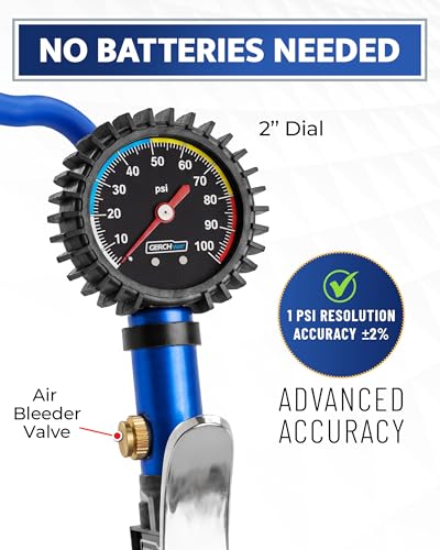 GERCHWAY Tire Inflator with Pressure Gauge Heavy Duty Air Chuck with Gauge for Air Compressor Tire Inflator Attachment - 100PSI, with Case - size: Schrader with Case