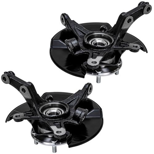 Detroit Axle - 4pc Front Steering Knuckles Kit for 06-11 Honda Civic, 2 Disc Brake Calipers w/Bracket 2 Steering Knuckles & Wheel Bearing Hubs 2006 2007 2008 2009 2010 2011 Replacement - size: 4BU47731/Kit