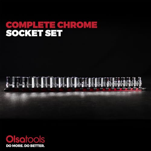 Olsa Tools Metric Shallow Socket Set - 3/8-Inch Drive, 19pc - 6-Point Chrome Sockets from 6mm–24mm and No Skipped Sizes - Mechanic Shallow Metric Socket Set - Professional Grade Sockets - Part: 1328 - color: Metric Shallow, size: 19pc, 3/8-Inch Drive