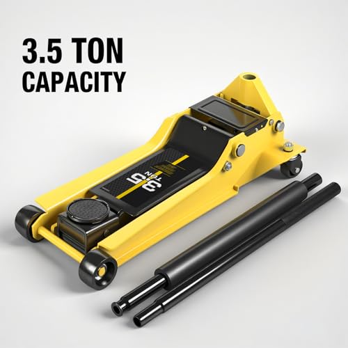 YELLOW JACKET 3.5 Ton Floor Jack Hydraulic Low Profile Floor Jack with Dual Piston Quick Lift Pump, Home and Workshop Car Maintenance for Various Vehicles, 3.5 Ton Capacity, Yellow - size: 3.5 ton low profile
