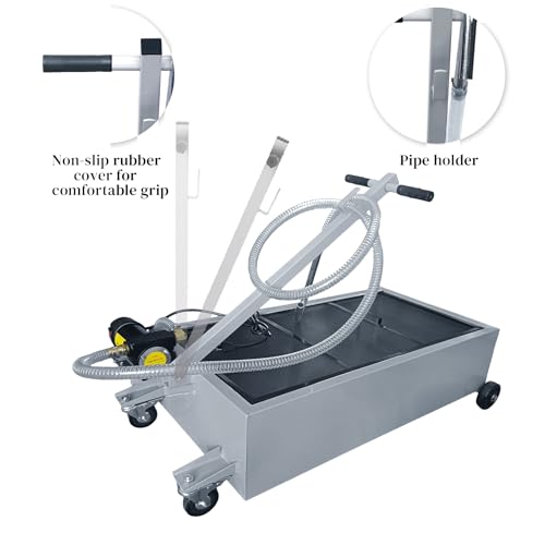 25 Gallon Oil Drain Pan with Electric Pump, Low-Profile Oil Pans for Changing Oil, T-Handle and J-Hook Makes Drain Easier, Gray - color: Gray, size: 25 Gallon