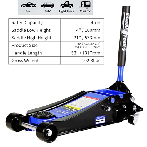 4 Ton Low Profile Floor Jack, Heavy Duty Steel Racing Floor Jack with Dual Pistons Quick Lift Pump, Lifting Range 4"-21", Hydraulic Jack Professional Car Jacks 4 Ton/8000 LBS Capacity, Blue - color: Blue - 4 Ton(Dual Pump), Lift 4"-21"