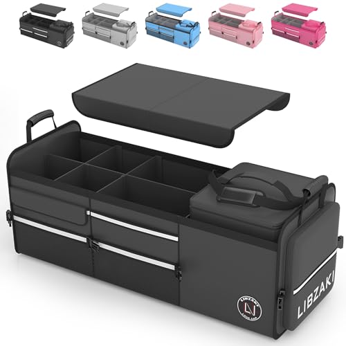 LIBZAKI Oversize 4 in 1 Car Trunk Storage Organizer, Multi Compartment Collapsible Trunk Storage Box with Cooler Bag for Car Truck SUV-Black - color: Black, size: Oversize