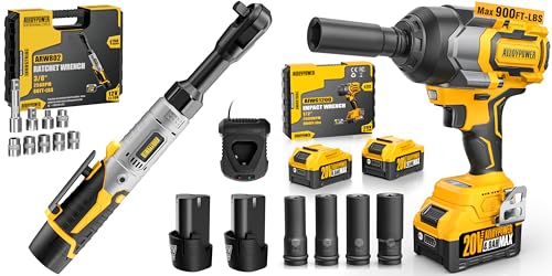 900Ft-lbs(1200N.m) Brushless Impact Wrench Set with 3/8" Cordless 12V Ratchet Wrench Set