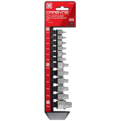 CARBYNE 12-Piece Torx Plus Stubby Low Profile Bit Socket Set, TP10/IP10 to TP60/IP60, S2 Steel, Dual Drive Internal Square and External Hex for Tight Spaces, Genuine Licensed Torx Plus - size: Torx Plus