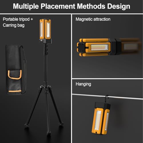 13200mAh Rechargeable Solar Work Light with Folding Stand and Carrying Bag, AODOO 8000 Lumen Stepless Dimmable , White/Warm/Nature White/RED(SOS) with Detachable Tripod (Orange) - color: Orange