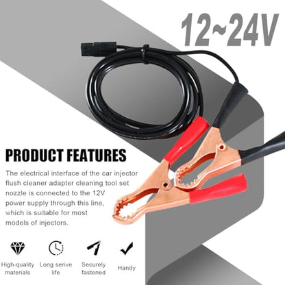 12V Car Fuel Injector Flush Cleaner Adapter Kit, Car Diesel Gas Injector Nozzles Adapter DIY Cleaning Tool Set with Test Lead for Fuel Pump Pressure Test, Universal for Fuel Injector Tester