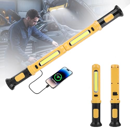 Mechanic Work Light Bar, 2400LM LED Rechargeable Under Hood Work Light with 5200mAh, Magnetic Base & Concealed Hook for Car Repair/Garage/Workshop/Home Emergency-Yellow