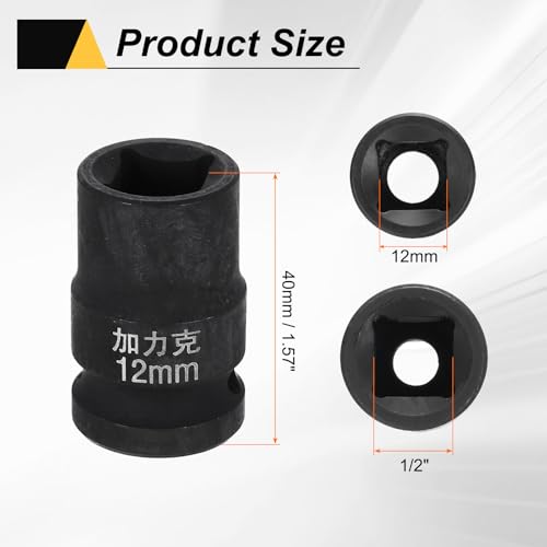 HARFINGTON 3pcs 4 Point Square Socket 1/2" Drive 12mm Metric Square Impact Socket CR-V Blackening Standard Wheel Sleeve Pneumatic Sleeve Tool for Auto Repair Mechanical Maintenance Home Use - size: 12mm