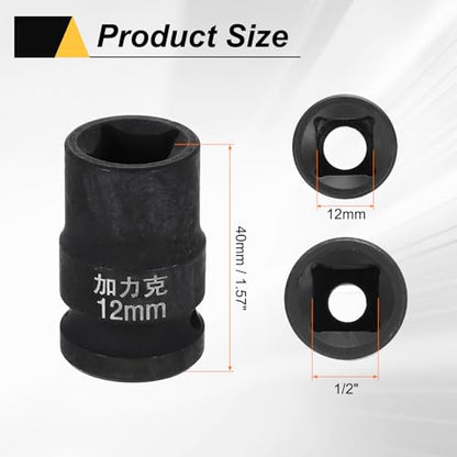 HARFINGTON 3pcs 4 Point Square Socket 1/2" Drive 12mm Metric Square Impact Socket CR-V Blackening Standard Wheel Sleeve Pneumatic Sleeve Tool for Auto Repair Mechanical Maintenance Home Use - size: 12mm