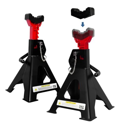 3 Ton Jack Stands Heavy Duty (6,600 LBs Capacity), Car Jack Stand for Trucks with Double Pin Locking & Rubber Pads, 11.22"-16.54" Adjustable for Garage, Home, Vehicle Lifting, 1 Pair Black+Red - color: Black+Red, size: 3 Ton Jack Stands with Rubber Pads