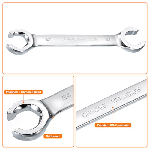 HARFINGTON Flare Nut Metric Wrench 24mm x 27mm CR-V Mirror Polished Chrome Plating Metric Wrench for DIY Hand-making Automotive Repairs and Household Maintenance - size: 24mm x 27mm