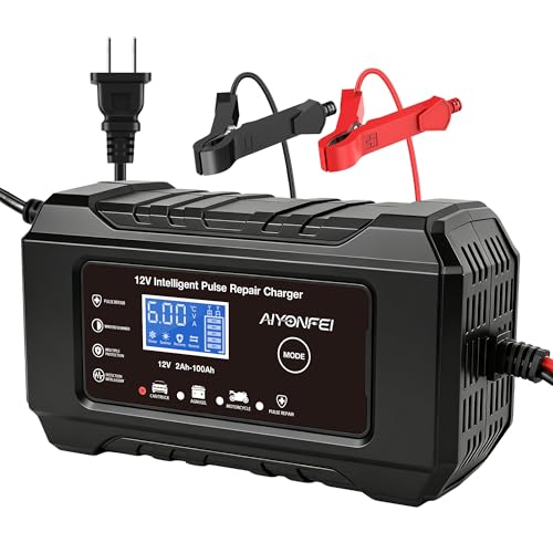 6A 12V Car Battery Charger Smart Maintainer Trickle Charger, Black | Smart Battery Desulfator, Temperature Compensation, for Car Truck Motorcycle, Lawn Mower Marine - color: Black