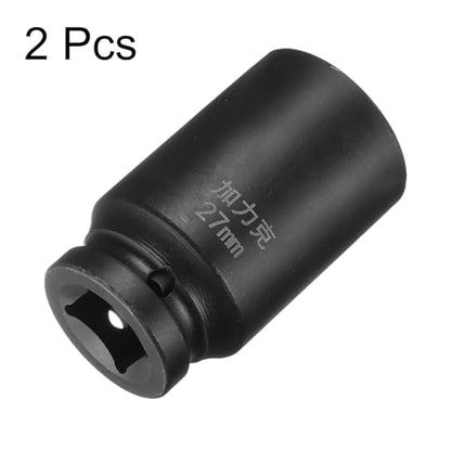HARFINGTON 2pcs 4 Point Square Socket 3/4" Drive by 27mm Metric Square Impact Socket 40CR Blackening Standard Wheel Sockets Pneumatic Socket for Auto Repair Mechanical Maintenance Home Use - size: 27mm
