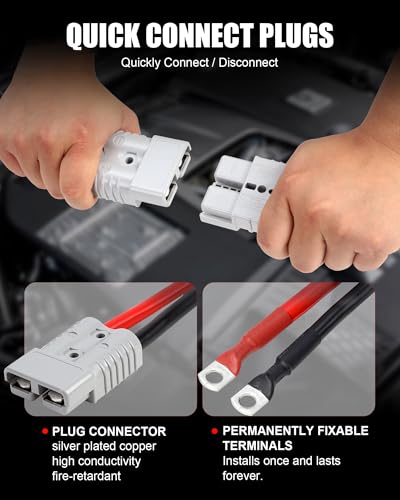 NOONE Heavy Duty Jumper Cables for Diesel Trucks - 1 Gauge 25 Feet extra long Booster Battery Cables with Permanent Installation kit and Quick Connect Plug for Car, SUV - size: 1 Gauge - 25 Feet