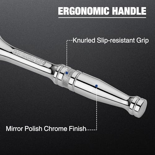 WORKPRO 3/8-Inch Drive Ratchet, Quick-Release 72-Tooth Ratchet Wrench | Reversible 3/8 Drive Ratchet Handle, Chrome Alloy Made, Cr-Mo Head, Full Polished - size: 3/8"