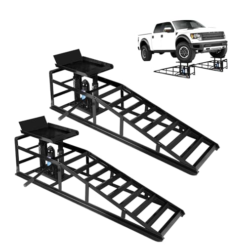 5T 11000lbs 2-Pack Hydraulic Car Ramps,Hydraulic Vehicle Ramps Assemble Easily,Automotive Ramps for Oil Changes,Low Profile Car Ramp for Home Garage, Auto Garage Repair. - color: Black