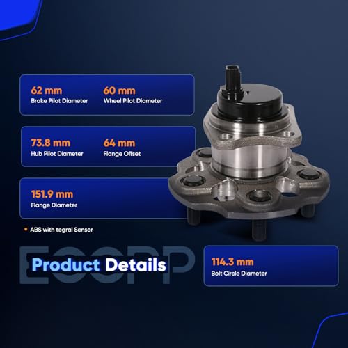 ECCPP 512509 Wheel Bearing Hub Assembly for Toyota Prius V 2012-2018 | for Toyota Mirai 2016-2020 5 lugs w/ABS Sensor Pre-Greased Sealed - size: 512509