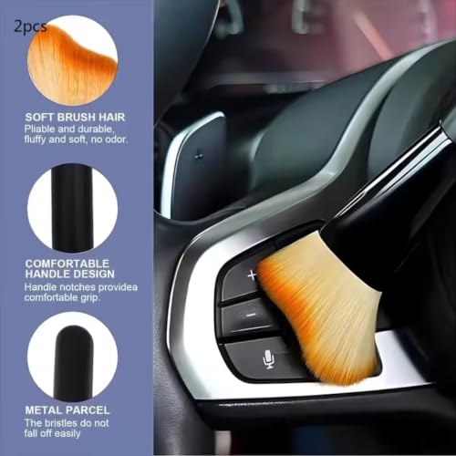 2-Piece Car Interior Detailing Brush Set, Ultra-Soft Bristle Dust Sweepers for Air Vents, Dashboard, and Keyboard Crevices, Long and Short Handle Auto Dusting Tools