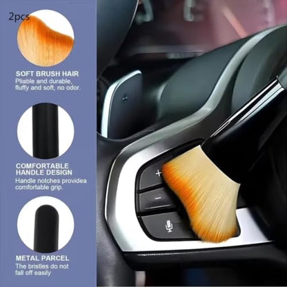 2-Piece Car Interior Detailing Brush Set, Ultra-Soft Bristle Dust Sweepers for Air Vents, Dashboard, and Keyboard Crevices, Long and Short Handle Auto Dusting Tools
