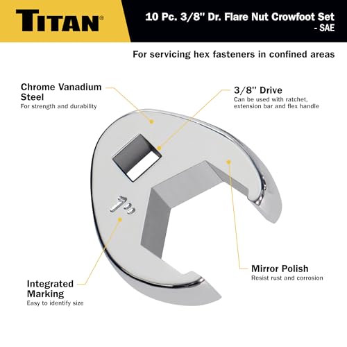 Titan 17296 3/8" Drive SAE Flare Nut Crowsfoot Wrench Set