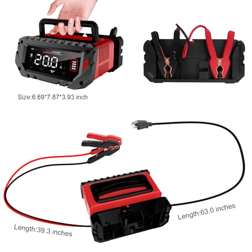 20A Car Battery Charger, 12V/24V Smart Battery Maintainer, Trickle Chargers | 12V 20A/24V 10A Smart Fast Battery Chargers for Car, Motorcycle, Boat, Marine, Lead-Acid, Lithium, LiFePo4 Batteries