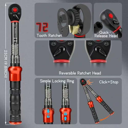 1/4-Inch Drive Torque Wrench 20-240in.lb/2.3-27.1Nm | ±3% Precision Dual Direction Torque Wrenches with 72-Tooth Dual Range Scales - size: 1/4" DR.『20-240 IN.LB』