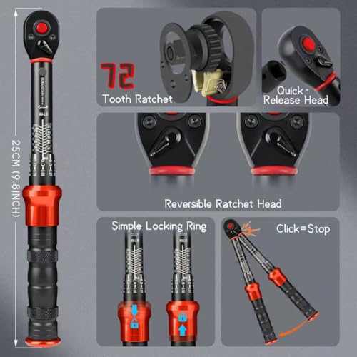 1/4-Inch Drive Torque Wrench 20-240in.lb/2.3-27.1Nm | ±3% Precision Dual Direction Torque Wrenches with 72-Tooth Dual Range Scales - size: 1/4" DR.『20-240 IN.LB』