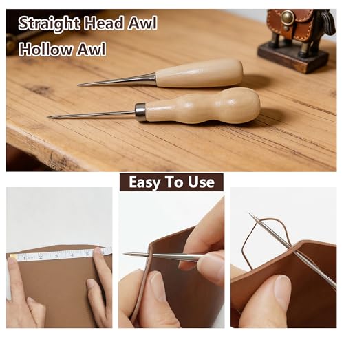 Leather Sewing & Upholstery Repair Kit with 2 Awls, Needles & Waxed Thread | for Stitching and Repairing Car Seats, Sofas, Carpets, Shoes and Bags, ideal for Canvas, Tents and DIY Leather Crafts